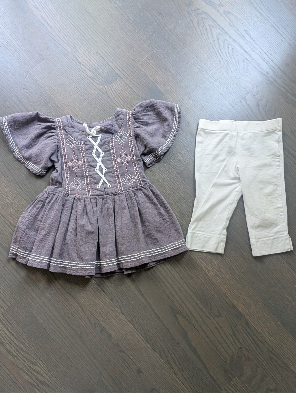 Shabby Chic Embroidered Tunic Top with Capri Leggings - 2T